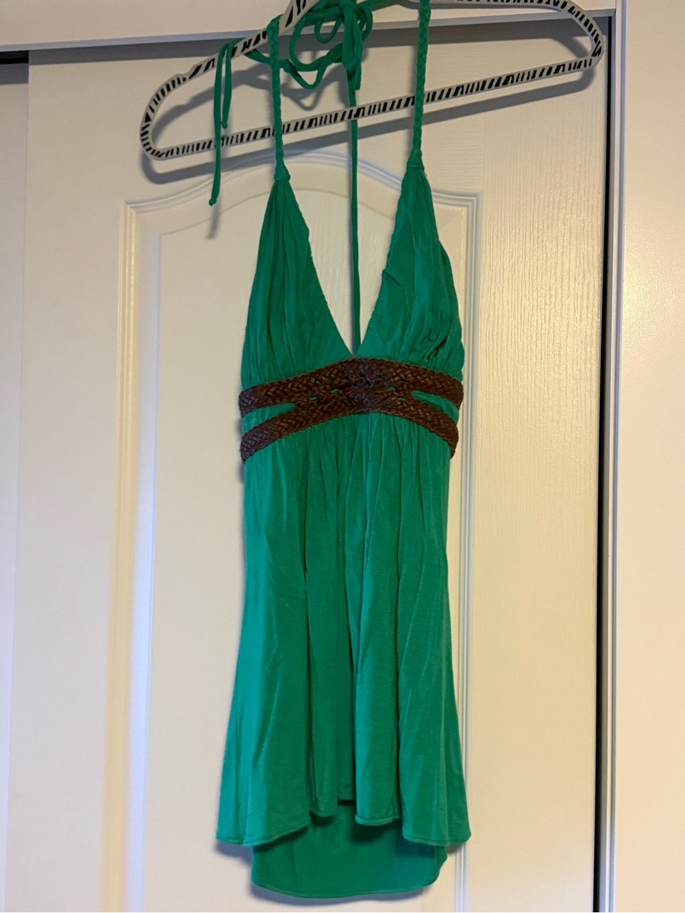 Green Halter Top with Braided Waist Detail